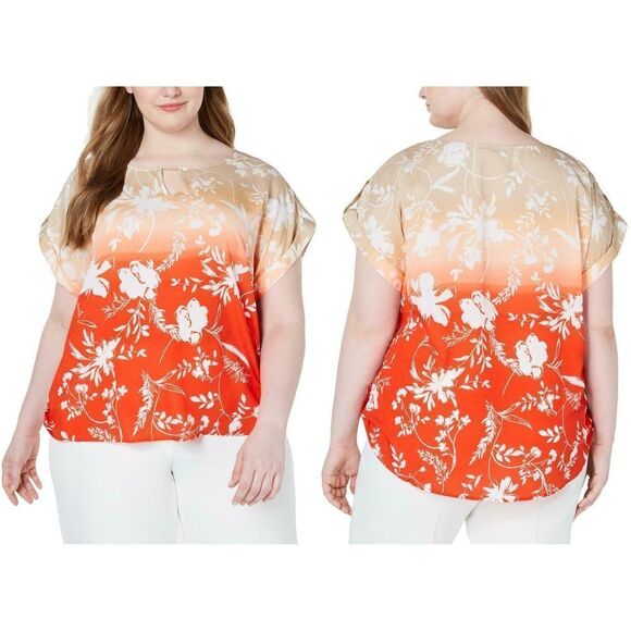 Calvin Klein tropical ombre keyhole blouse 3X NWT - Picture 1 of 13